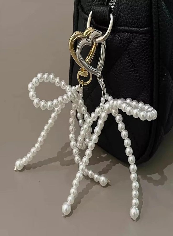 Spenlly Pearl Bow Bag Charm, Cute Pearl Keychain Car Keyring Purse Charm Decoration for Women Girls (Gold) - Image 5